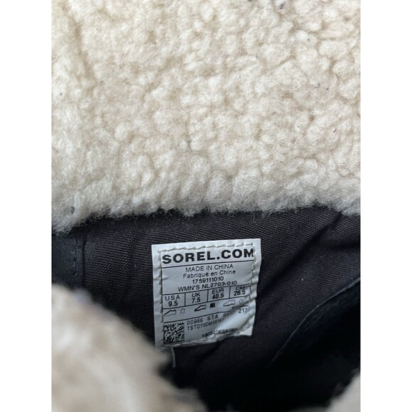 Sorel Joan of Arctic Leather Wedge Boots Black Heels Sz 9.5 Fur Wool Collar - Picture 11 of 16